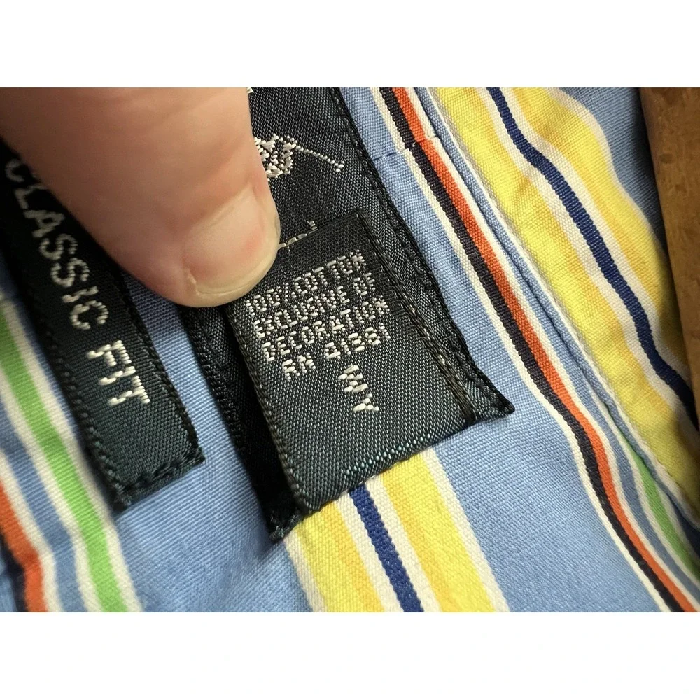 Polo Ralph Lauren Mens XL Blue Multicolor Stripe Classic Fit Button Down Pony